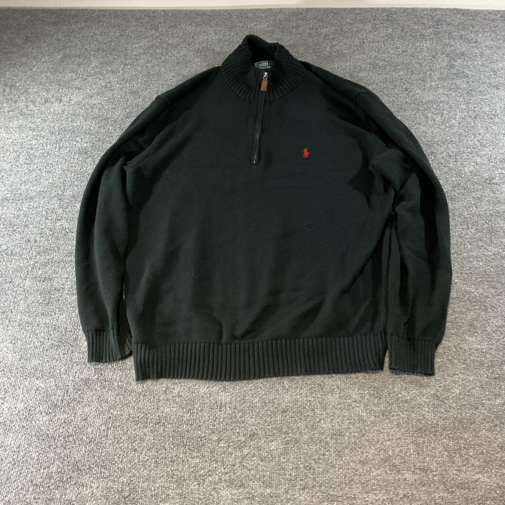 Polo Ralph Lauren Mens XL Quarter Zip Sweater Green Cotton Red Pony Pullover